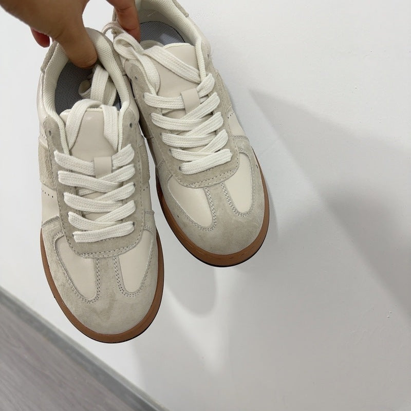 Spring Retro Style Round Toe German Training Comfortable White Sneakers