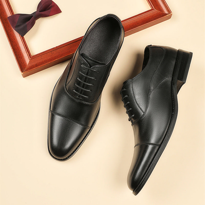 Men's First Layer Cowhide Wooden Root Formal Leather Shoes