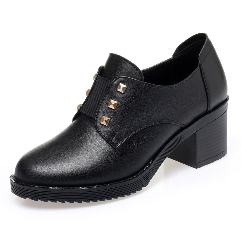 Women's Chunky Pumps Soft Bottom Mom Black British Heels