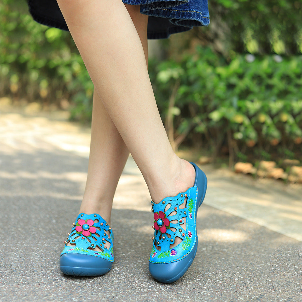 Hand-rub Color Retro Stereo Flower Cutout Sandals