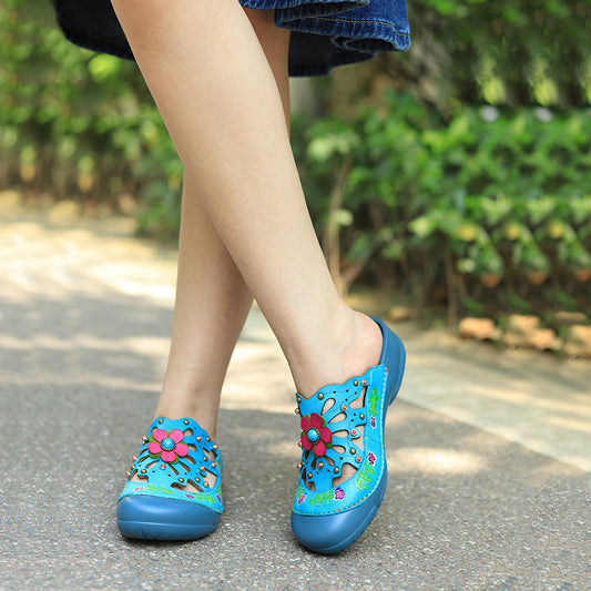 Hand-rub Color Retro Stereo Flower Cutout Sandals