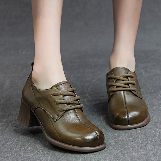Women's Mid Soft Bottom Washed First Layer Cowhide Casual Shoes