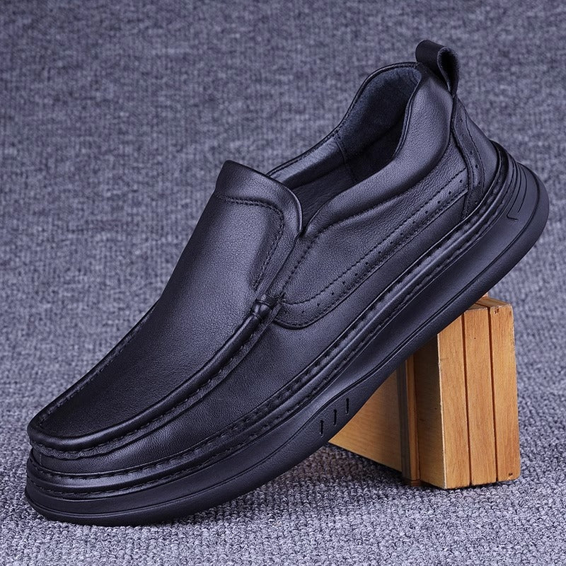 Men's Genuine First Layer Cowhide Solid Platform Plus Veet Stitching Men's Casual Leather Shoes