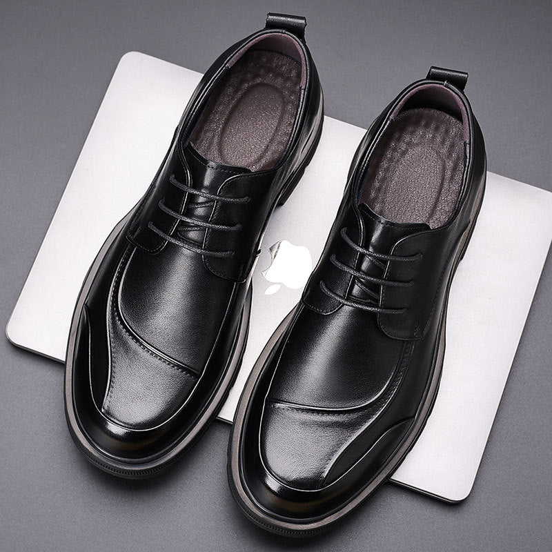 Men's Cowhide Business Spring Fashion Comfortable Big Head Derby Leather Shoes