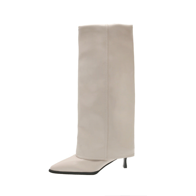 Women's Toe Stiletto Beige High Pantyhose Minority Boots