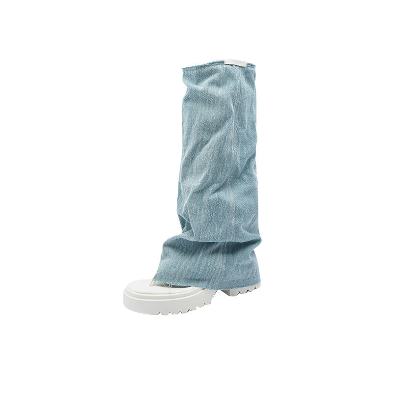Women's Bottom Toe Spring Side Zipper Cover Blue Sandals