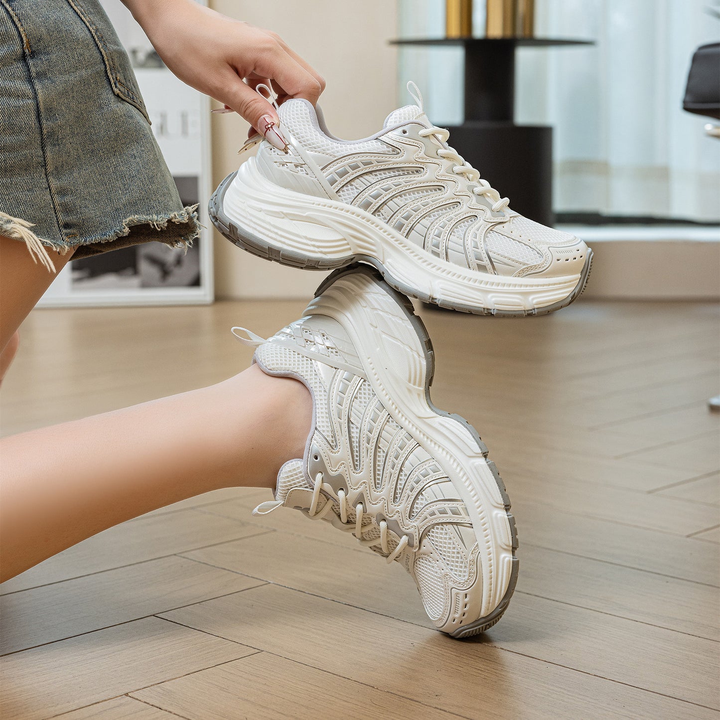 Women's Trendy Daddy Fishbone Fashionable Breathable Platform Sneakers