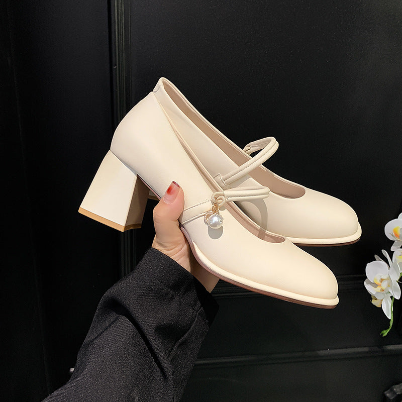 Women's Pearl White Mary Jane Mid Round Casual Shoes