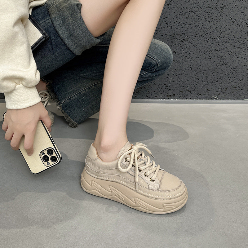 Women's First Layer Cowhide Bread Fashion Platform Retro Sports Board Women's Casual Shoes