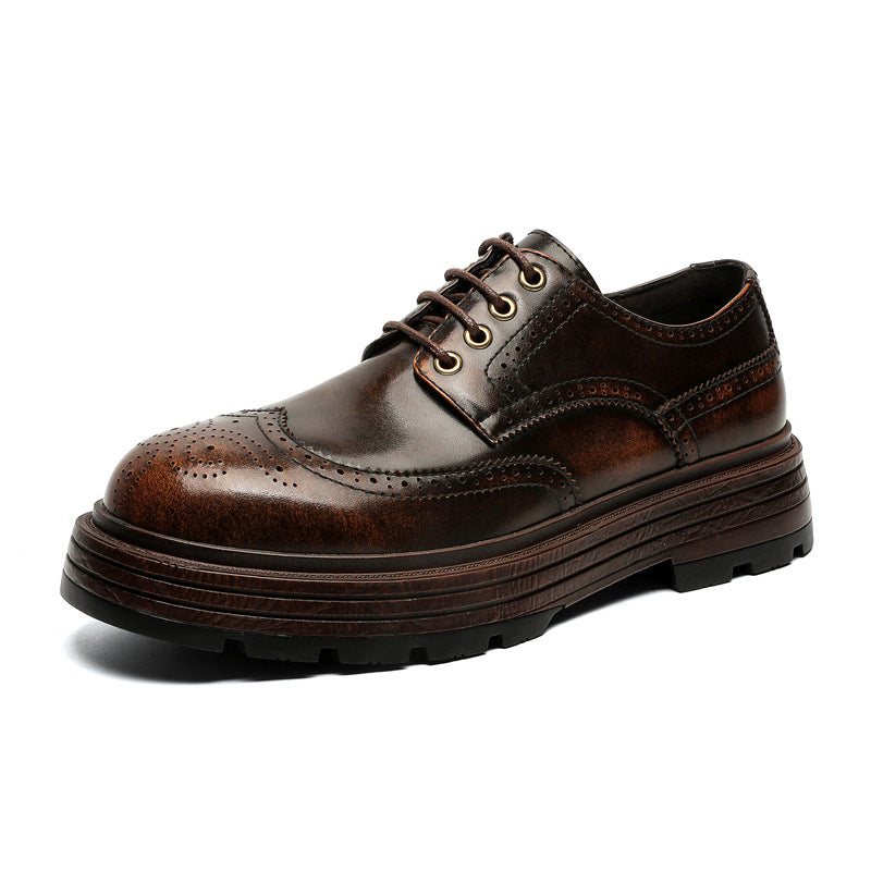 Men's British Wind Suit Thick-soled Brushed Derby Leather Shoes