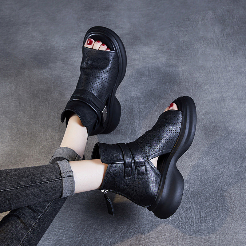 Handmade Genuine Retro Style Flat Velcro Sandals