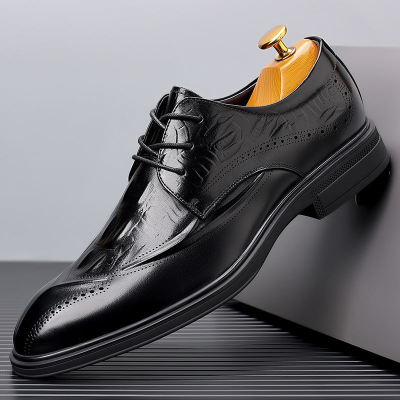 Men's Layer Cowhide Brogue Crocodile Pattern Breathable Men's Business Leather Shoes