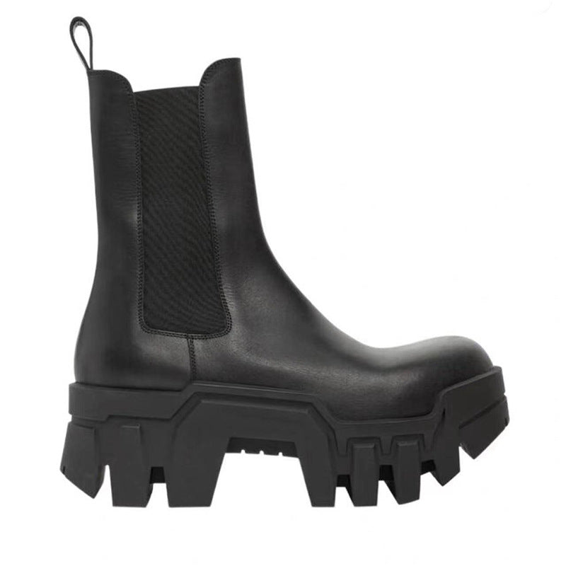 Women's Patent Punk Round Head Thick Bottom Boots