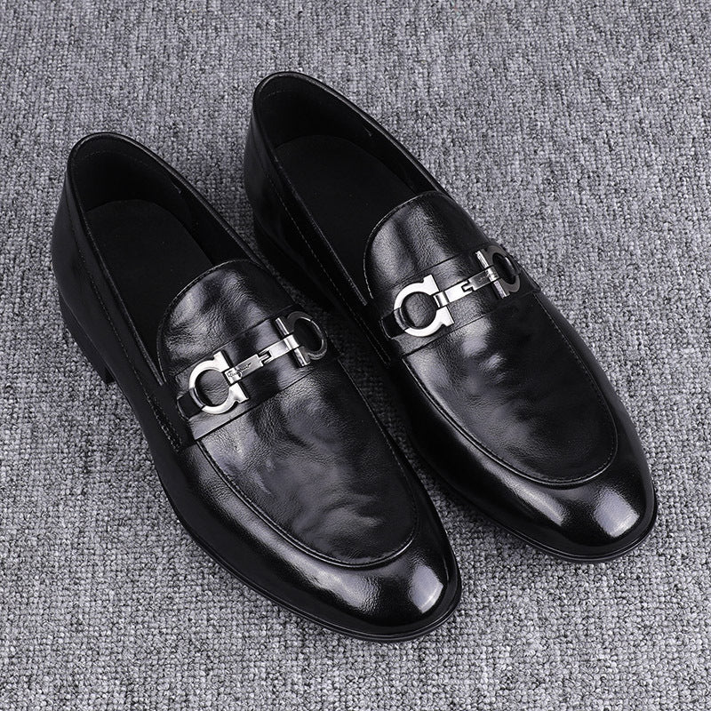 Men's Pure Business Korean Style Trendy Buckle Hair Men's Casual Leather Shoes