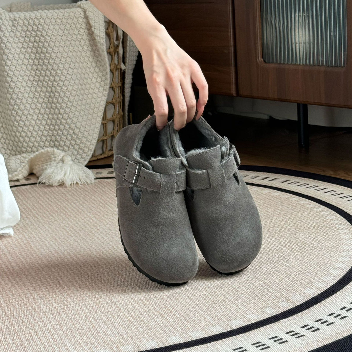 Gray Green Cow Suede Genuine All-inclusive Leisure Women's Casual Shoes