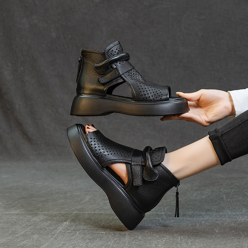 Women's Layer Cowhide Platform Muffin Breathable Retro Sandals