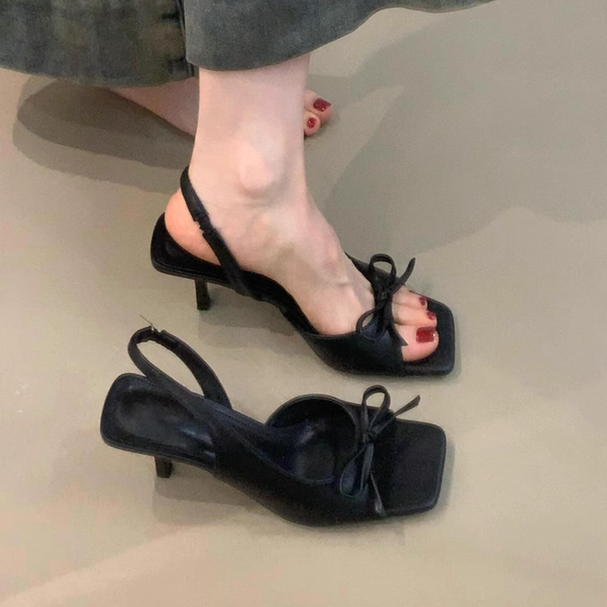 Fashion Open Toe Female Square Stiletto Heels