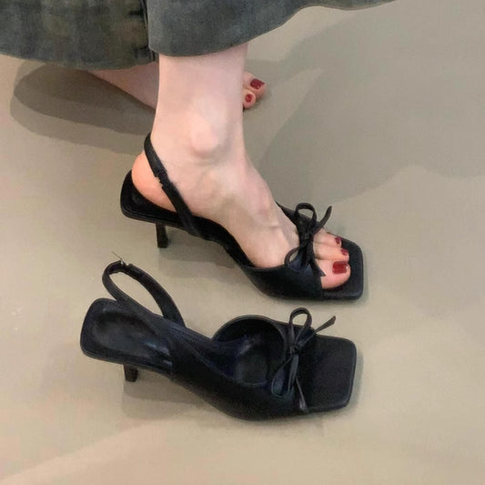Fashion Open Toe Female Square Stiletto Heels