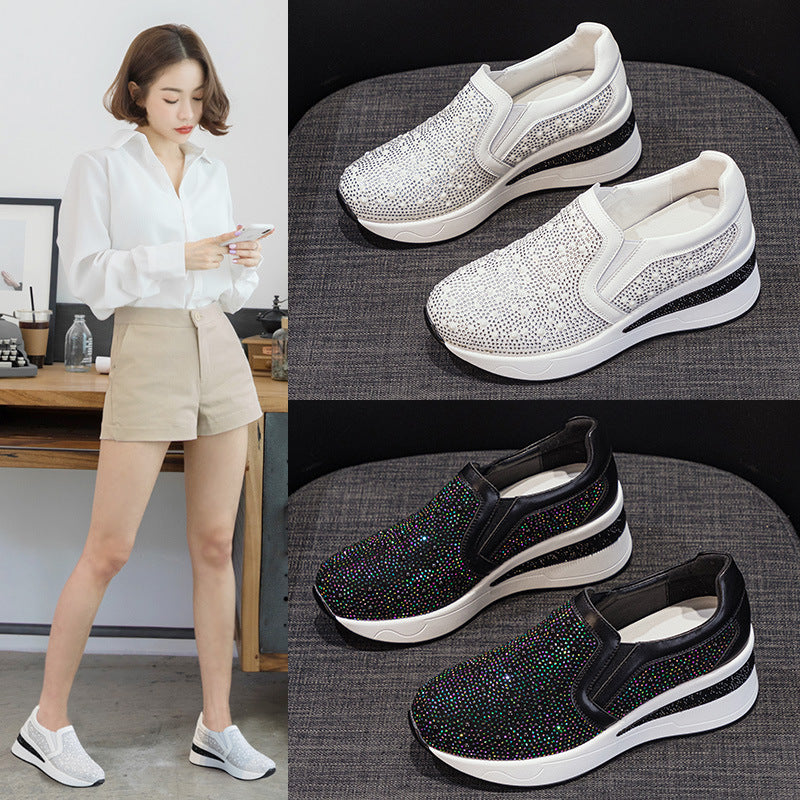 Women's Height Increasing Insole Skinny Spring Rhinestone Pearl Travel Slip-on Men's Shoes