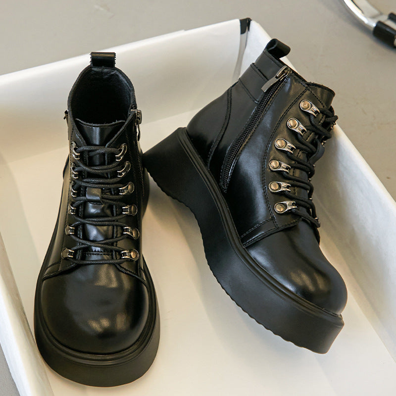 Women's Big Round Toe Vintage Brown British Boots