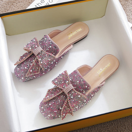 Women's Toe Half Summer Outdoor Fashion Rhinestone Flat Bottom Sandals