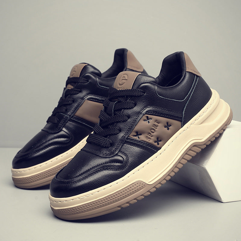 Men's Top Layer Cowhide Fashion Black Platform Men's Shoes