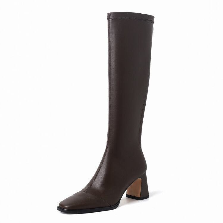 Women's Style Square Toe Chunky Brown Booties Single Back Zipper Boots