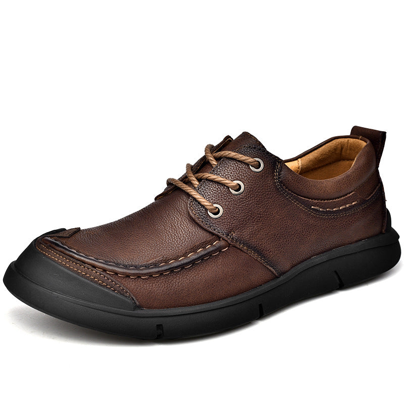 Men's First Layer Cowhide Breathable Soft Bottom Low Top Leather Shoes