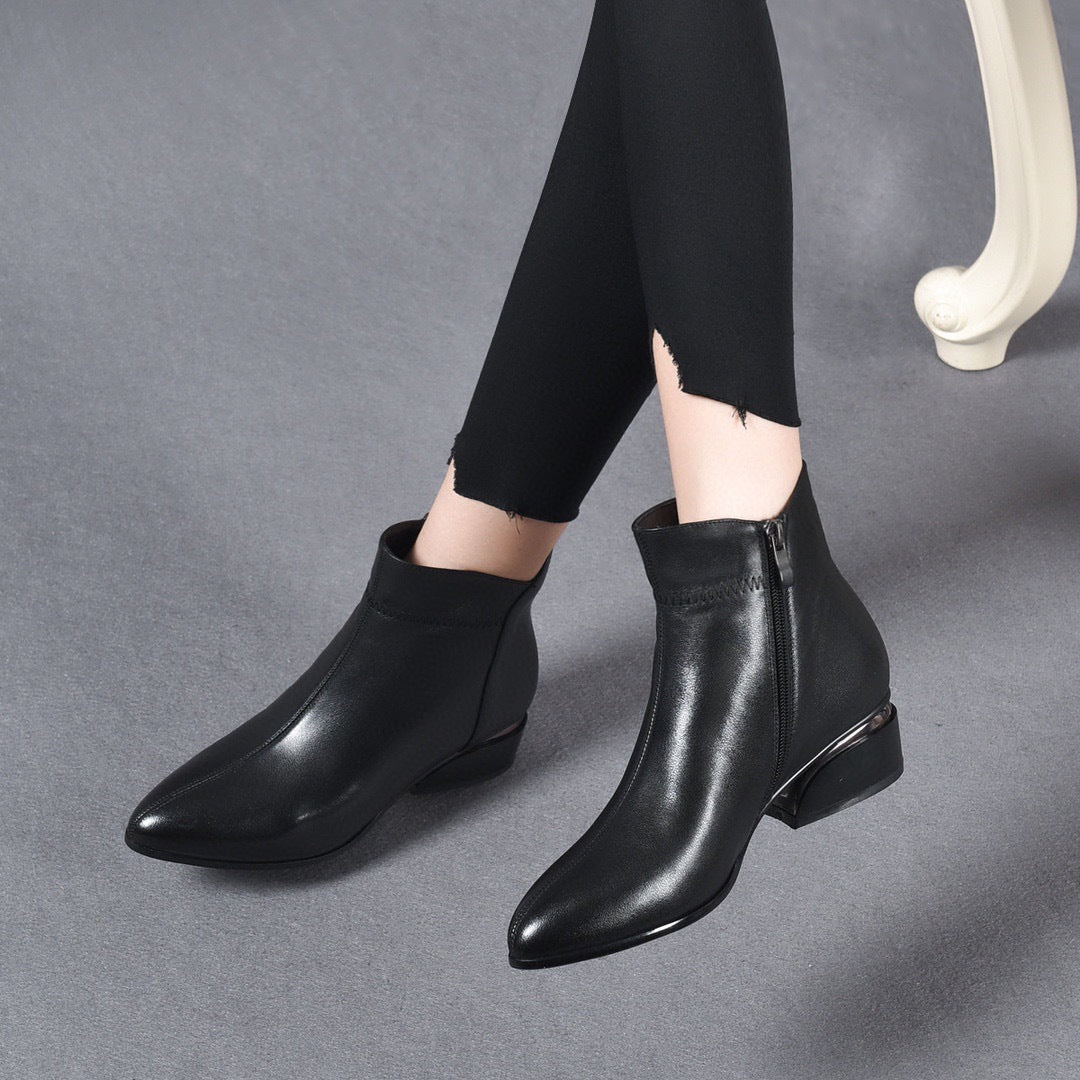 Temperament Ankle Simple Pointed Toe Chunky Booties Boots
