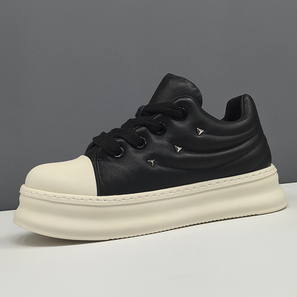 Men's Platform Fashionable Top Layer Cowhide Bread Sneakers