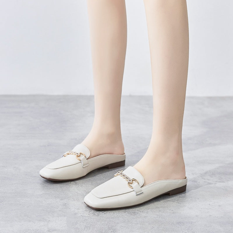 Women's Summer Square Toe Mid-mouth French Half Slippers