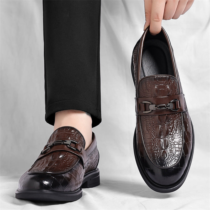 Men's Crocodile Pattern High Sense British Slip Men's Business Leather Shoes