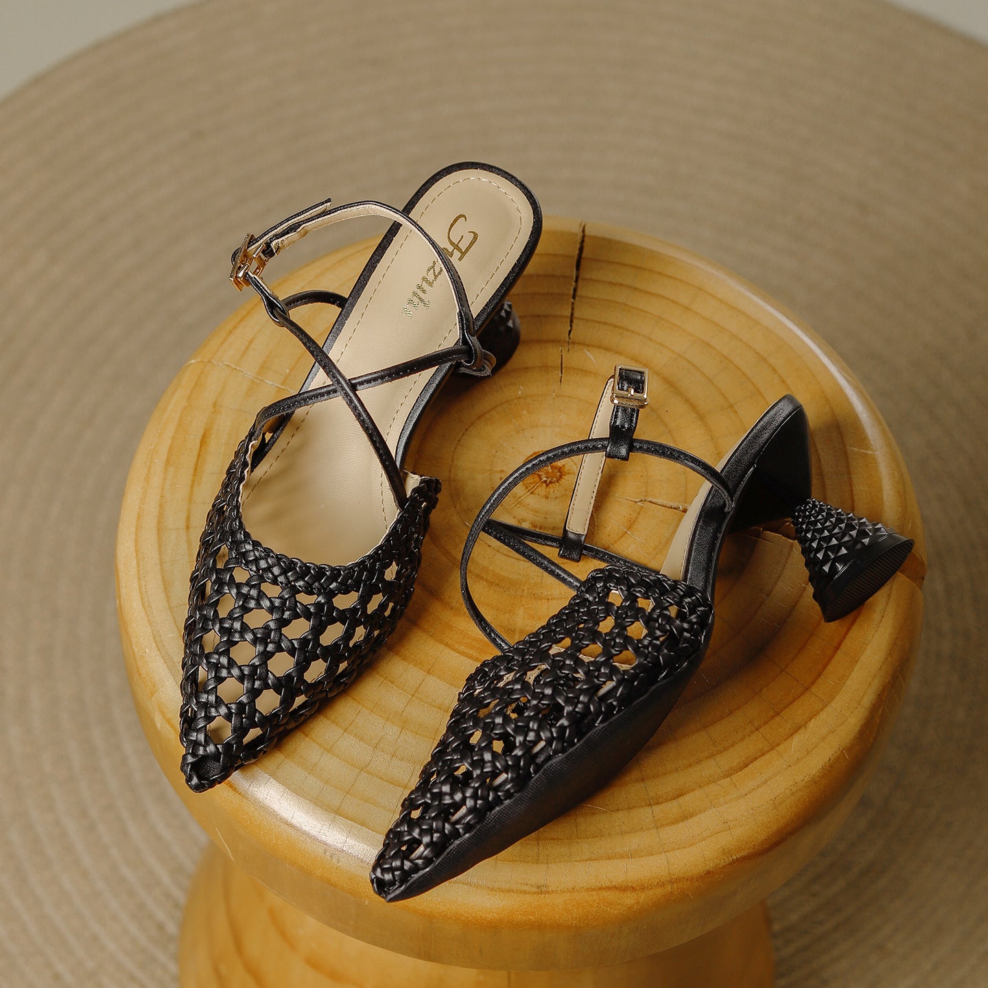 Women's French Woven Closed Toe Summer Pointed Heels
