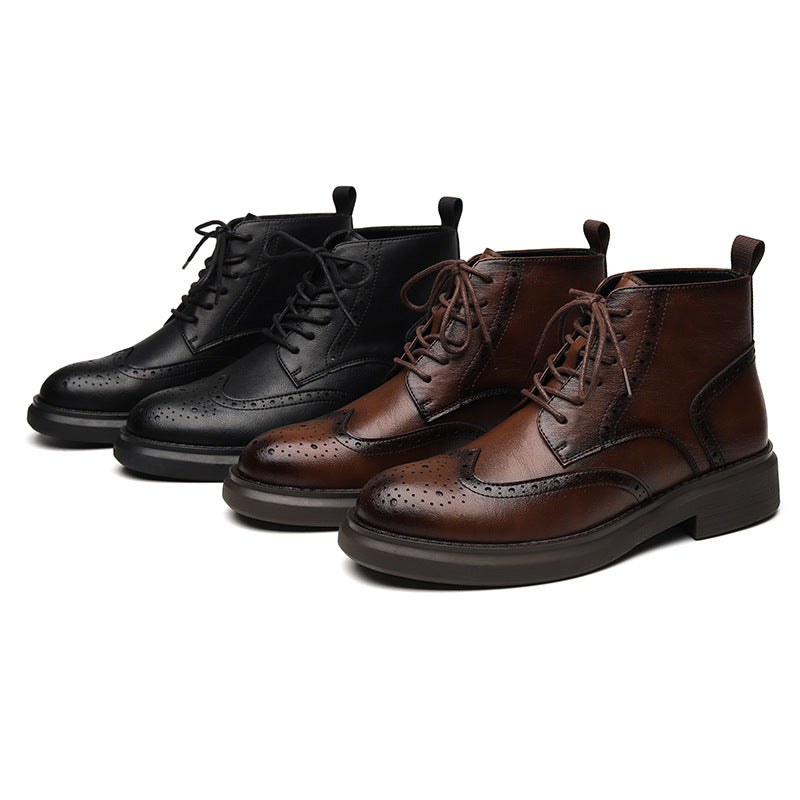 Head Ankle Solid Color Vamp Matching Thick Boots