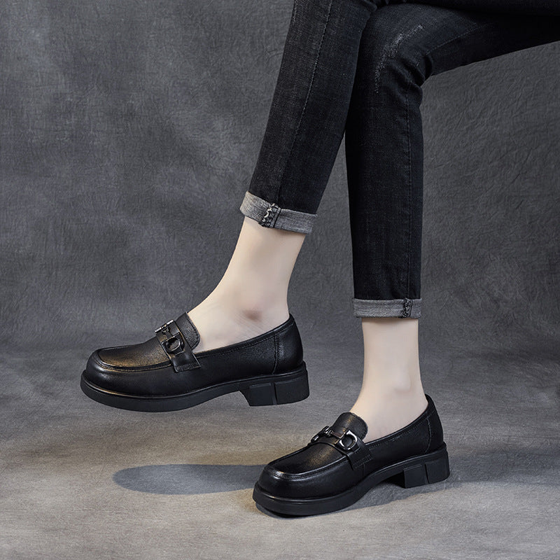 Women's Layer Cowhide Soft Bottom Wild Pumps Casual Shoes