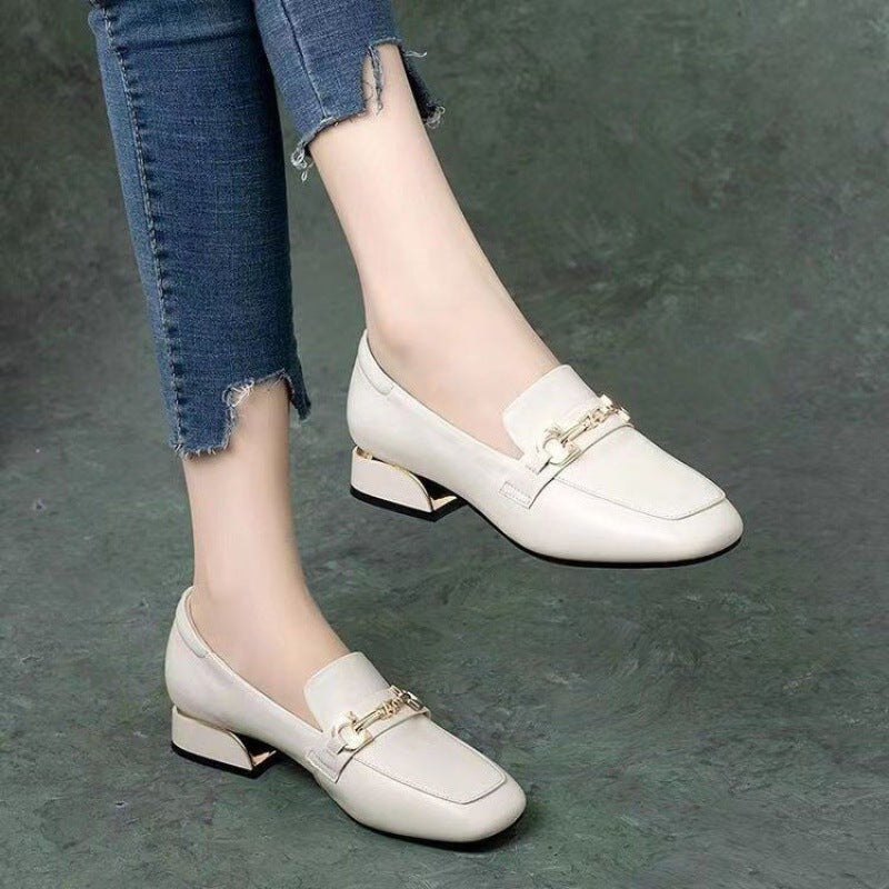 Women's Pumps Chunky Square Toe Mid British Style Loafers