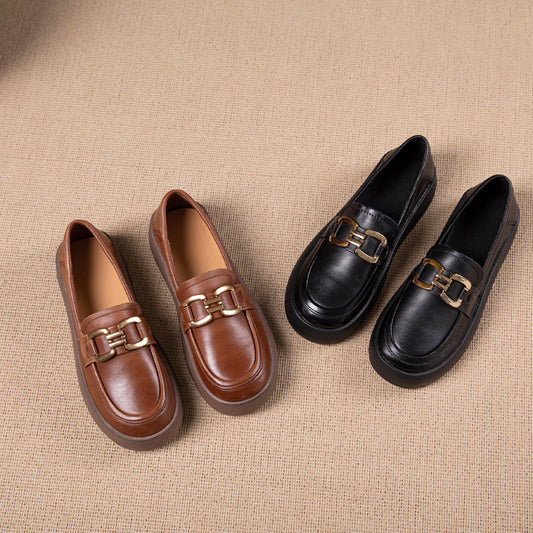 Women's First Layer Cowhide Rubber Flat Bottom Loafers