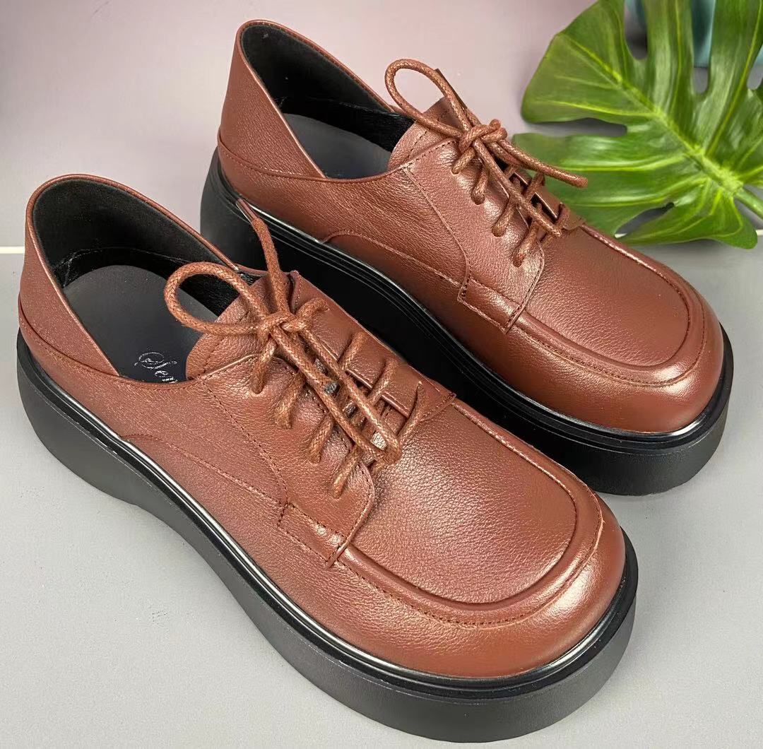 Women's Round Toe Big Head Black Genuine Casual Shoes