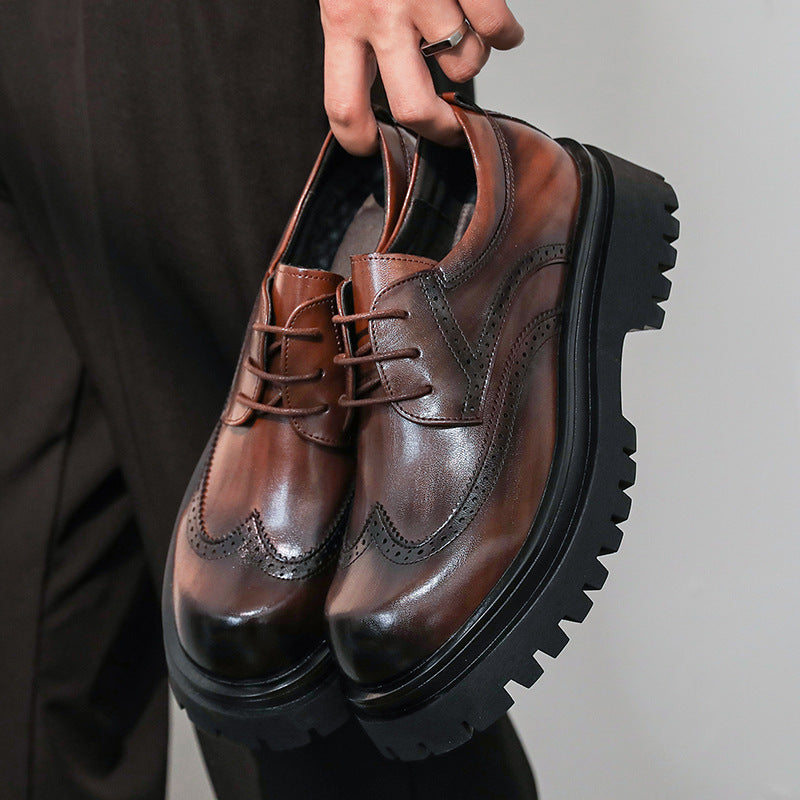 Men's Size Thick Sole Increased Carving British Style Brogue Winter Wedding Casual Shoes