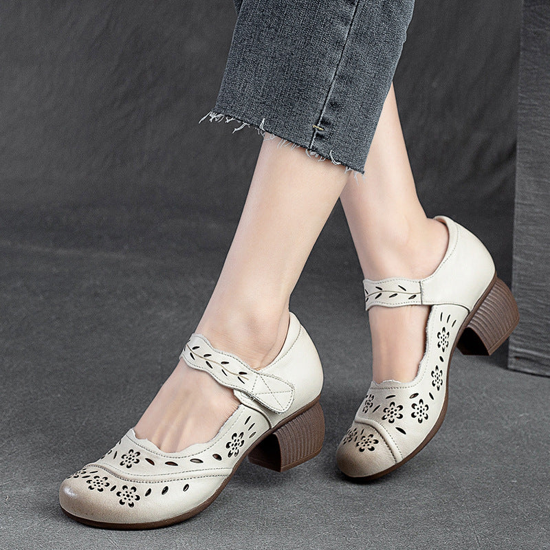 Women's First Layer Cowhide Round Toe Brushed Sandals