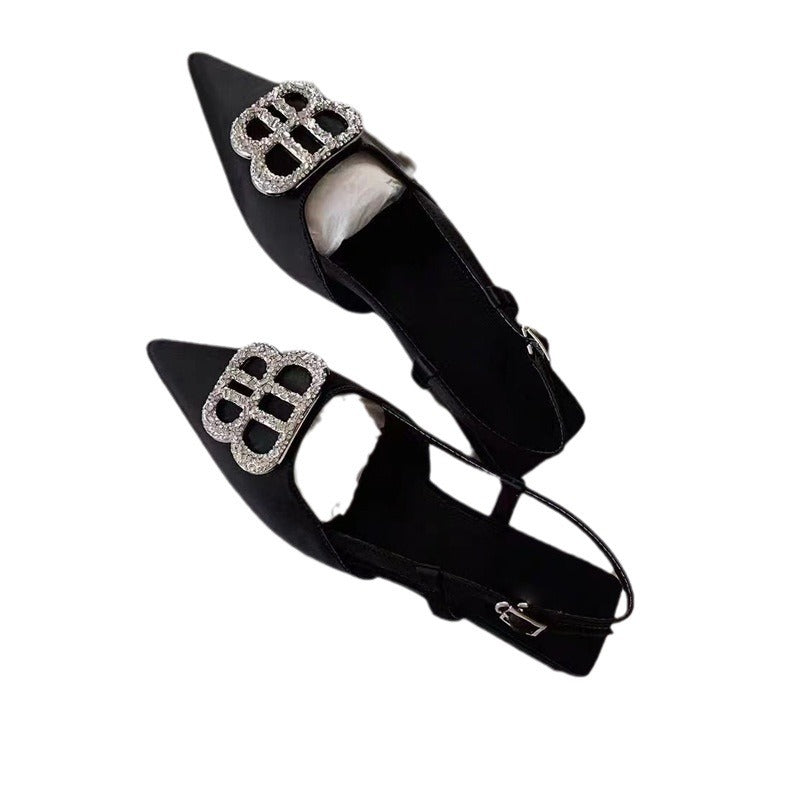 Women's Rhinestone Low Small Sharp Point Advanced Sandals