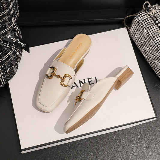 Women's Genuine Outer Wear Summer Buckle Heelless Sandals