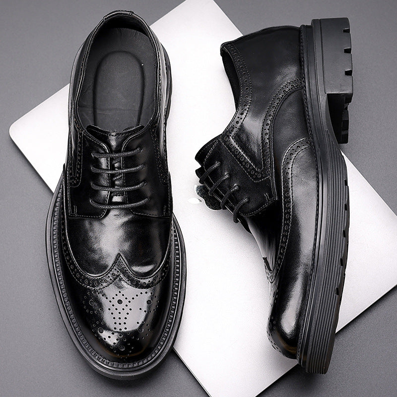 Men's Genuine Formal Brogue High-grade British Style Platform Suit Large Men's Business Leather Shoes