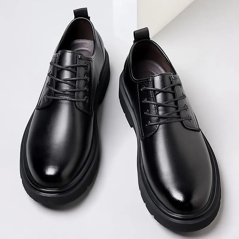 Men's White Soft Cowhide Breathable Bottom Business Leather Shoes