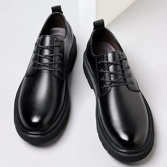 Men's White Soft Cowhide Breathable Bottom Business Leather Shoes