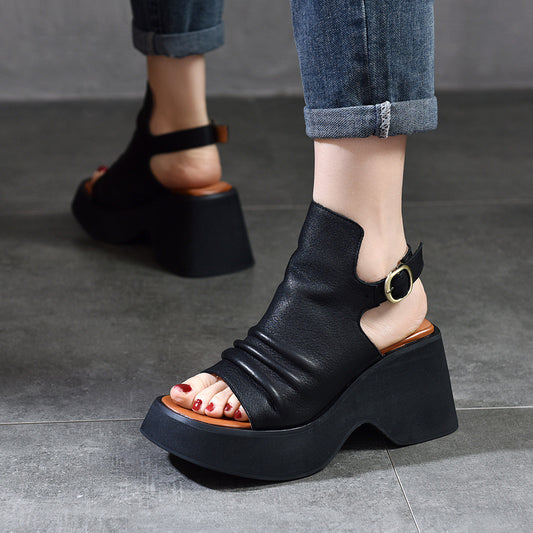 Women's Activity Price Platform First Layer Cowhide Retro Small Open Sandals