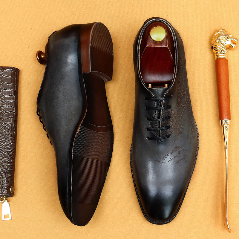 Italian Carved Genuine England Style Formal Wear Pointed Men's Business Leather Shoes