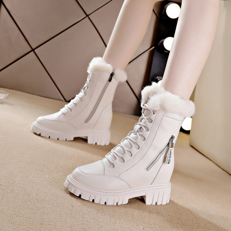 Women's Increasing Insole Platform Middle Fleece-lined Thermal Snow Boots