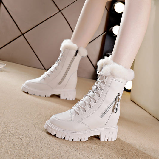 Women's Increasing Insole Platform Middle Fleece-lined Thermal Snow Boots