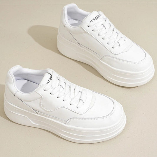 Women's Black White Color Matching Thick Bottom Sneakers